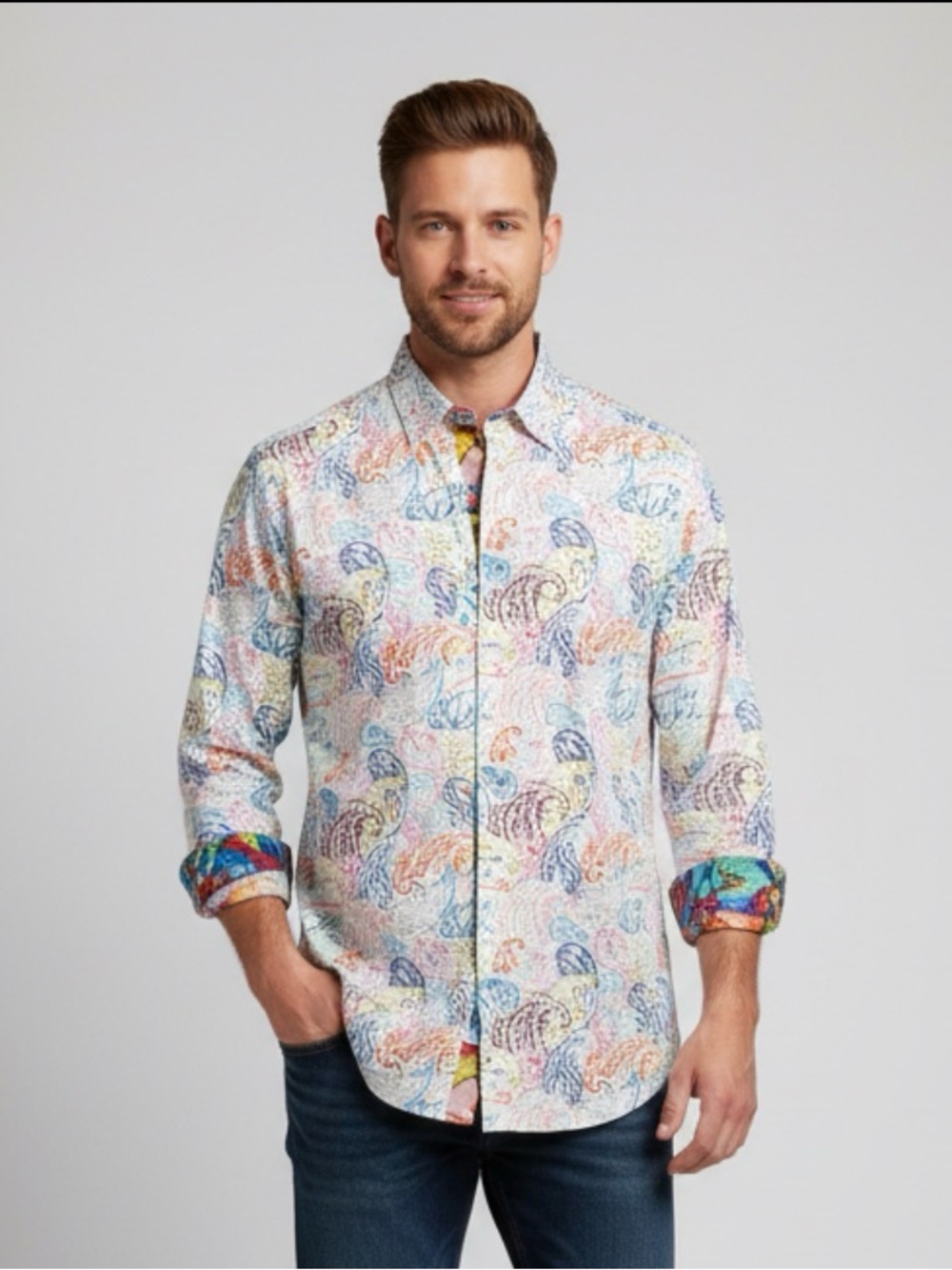 Robert Graham White Multi-Color Paisley Long Sleeve Button-Down Shirt